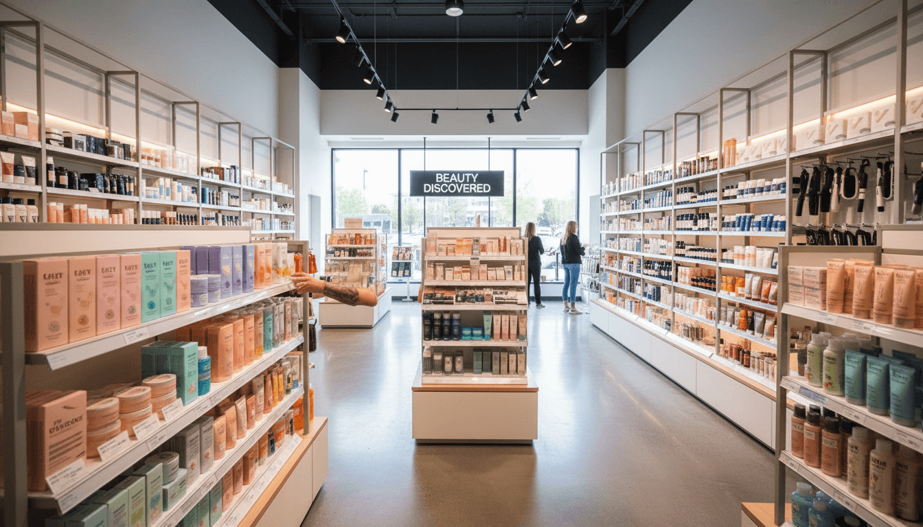 Customer browsing beauty products and cosmetics at Pej Beauty Supply retail store