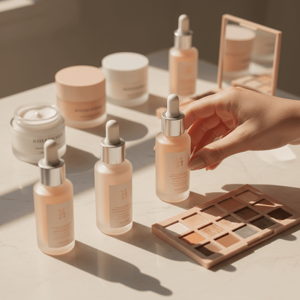 Customer holding beauty products and cosmetics
