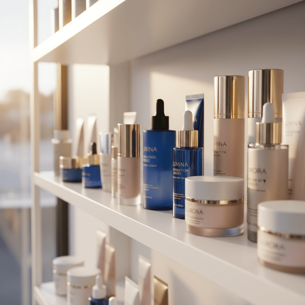 Well-stocked beauty supply retail shelf